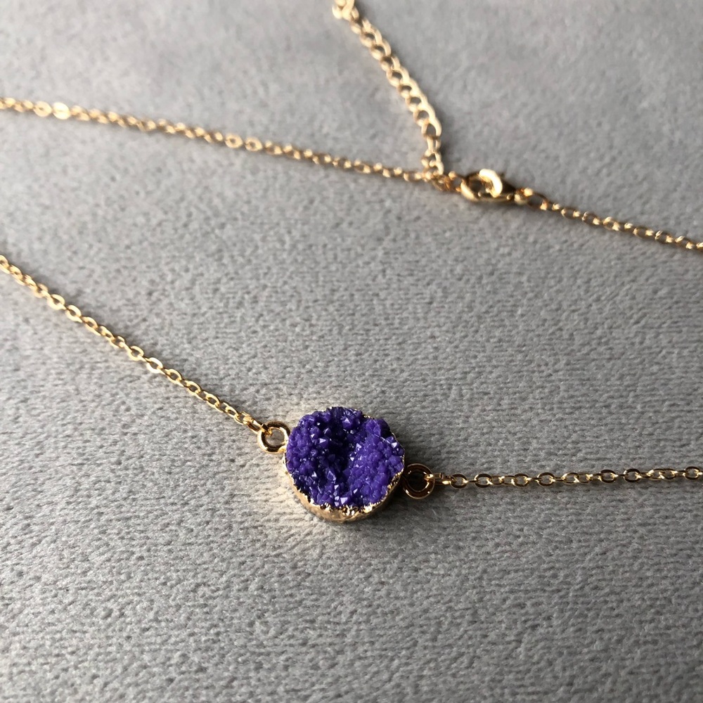 Purple Faux Druzy Gold-Tone Necklace ~ Brand New!